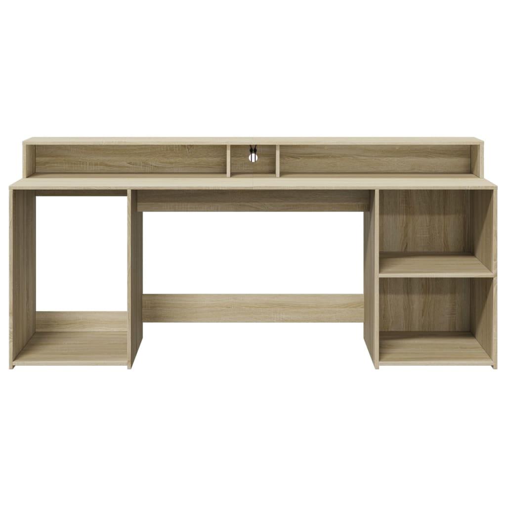 vidaXL Desk with LED Lights Sonoma Oak 200x55x91 cm Engineered Wood
