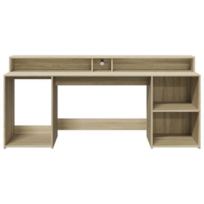 vidaXL Desk with LED Lights Sonoma Oak 200x55x91 cm Engineered Wood