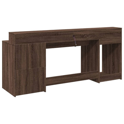 vidaXL Desk with LED Lights Brown Oak 200x55x91 cm Engineered Wood