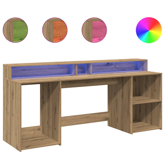 vidaXL Desk with LED Lights Artisian Oak 200x55x91 cm Engineered Wood