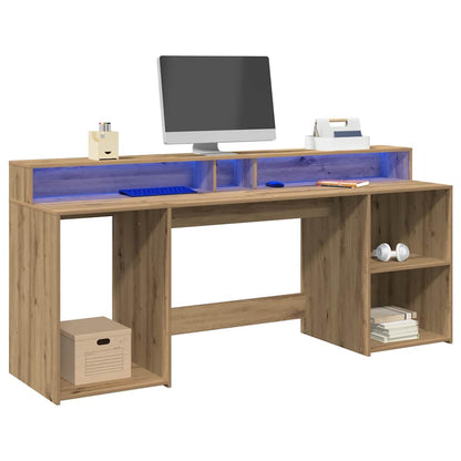 vidaXL Desk with LED Lights Artisian Oak 200x55x91 cm Engineered Wood