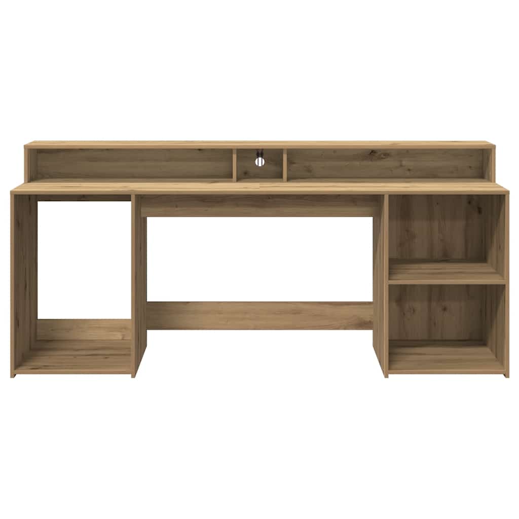 vidaXL Desk with LED Lights Artisian Oak 200x55x91 cm Engineered Wood
