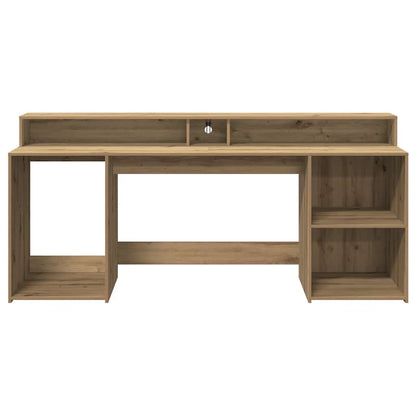 vidaXL Desk with LED Lights Artisian Oak 200x55x91 cm Engineered Wood
