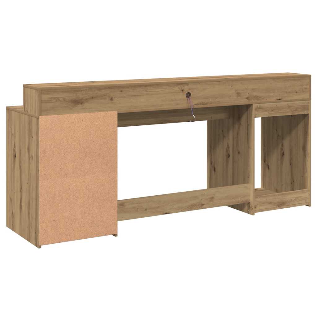 vidaXL Desk with LED Lights Artisian Oak 200x55x91 cm Engineered Wood