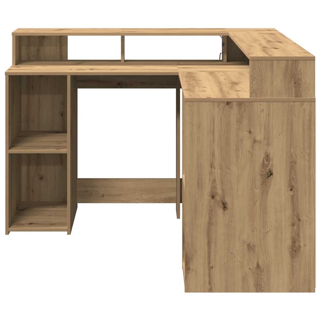 vidaXL Desk with LED Lights Artisian Oak 130x130x91 cm Engineered Wood