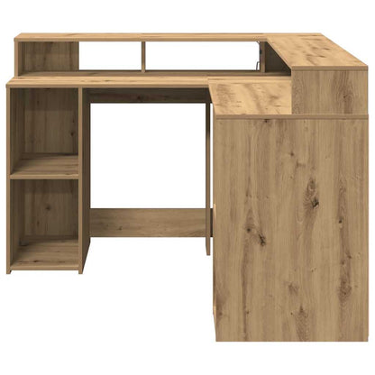vidaXL Desk with LED Lights Artisian Oak 130x130x91 cm Engineered Wood