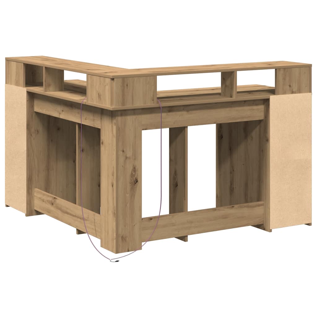 vidaXL Desk with LED Lights Artisian Oak 130x130x91 cm Engineered Wood