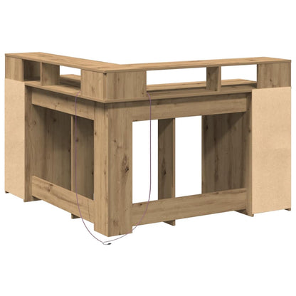 vidaXL Desk with LED Lights Artisian Oak 130x130x91 cm Engineered Wood