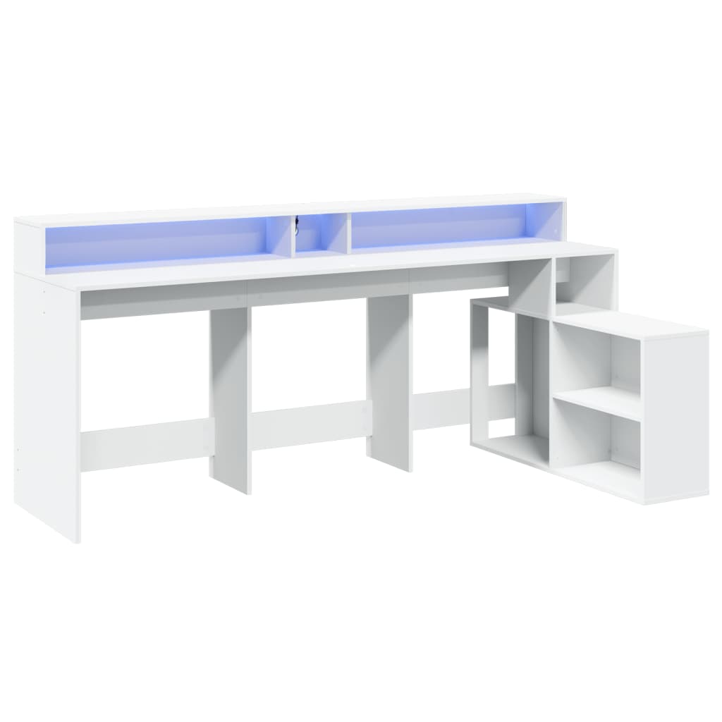 vidaXL Desk with LED Lights White 200x104x91 cm Engineered Wood