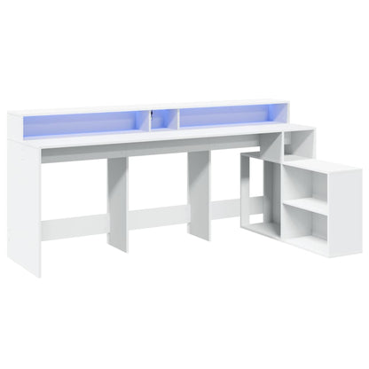 vidaXL Desk with LED Lights White 200x104x91 cm Engineered Wood