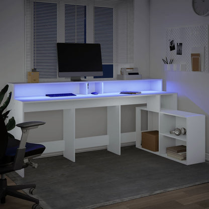 vidaXL Desk with LED Lights White 200x104x91 cm Engineered Wood