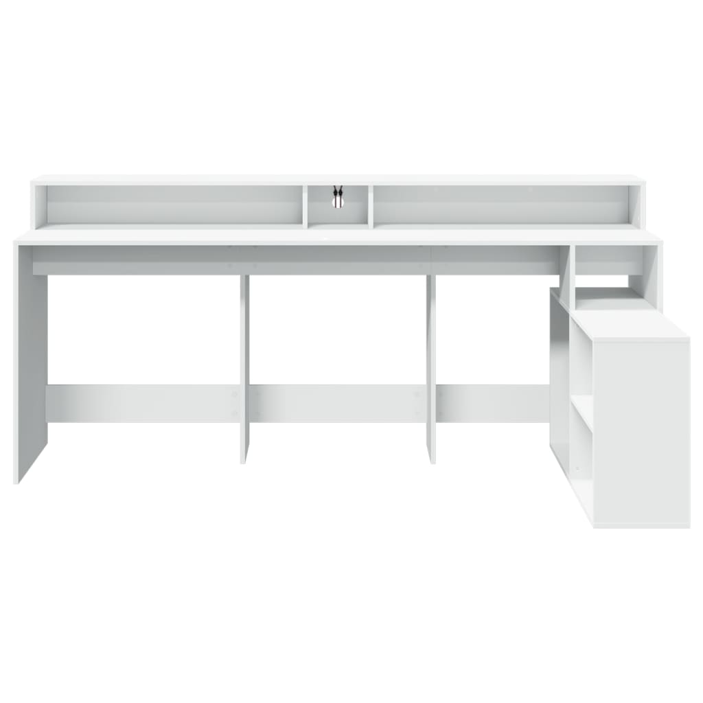 vidaXL Desk with LED Lights White 200x104x91 cm Engineered Wood