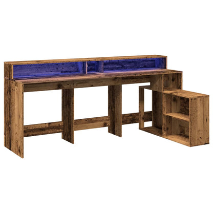 vidaXL Desk with LED Lights Old Wood 200x104x91 cm Engineered Wood