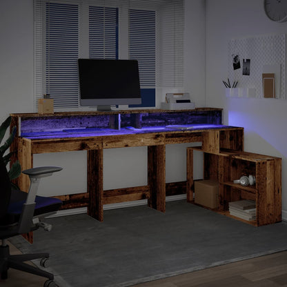 vidaXL Desk with LED Lights Old Wood 200x104x91 cm Engineered Wood