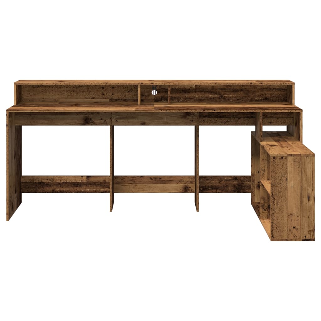 vidaXL Desk with LED Lights Old Wood 200x104x91 cm Engineered Wood