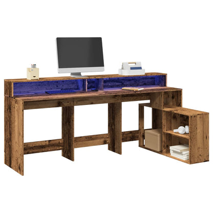 vidaXL Desk with LED Lights Old Wood 200x104x91 cm Engineered Wood