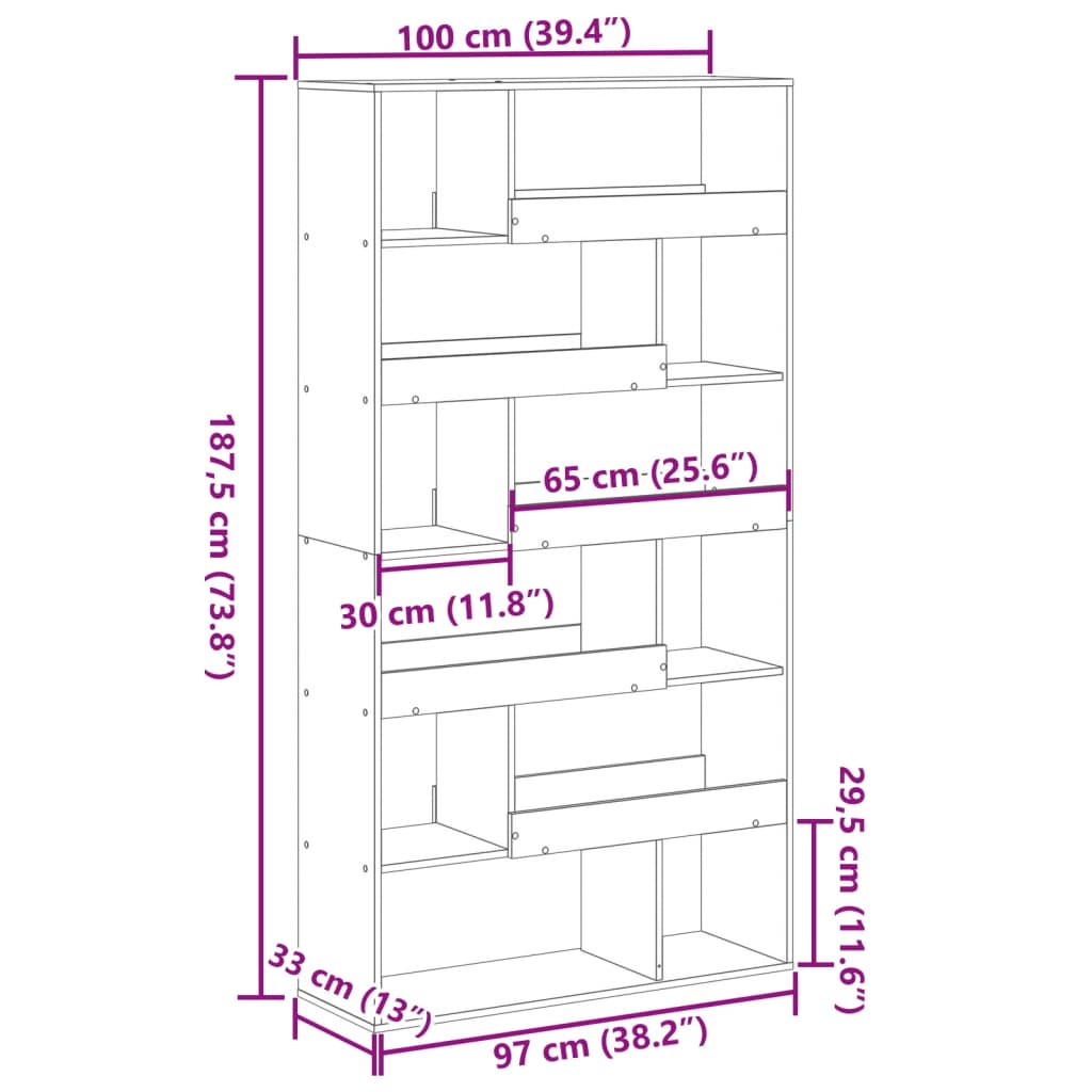 vidaXL Room Divider Smoked Oak100x33x187,5 cm Engineered Wood