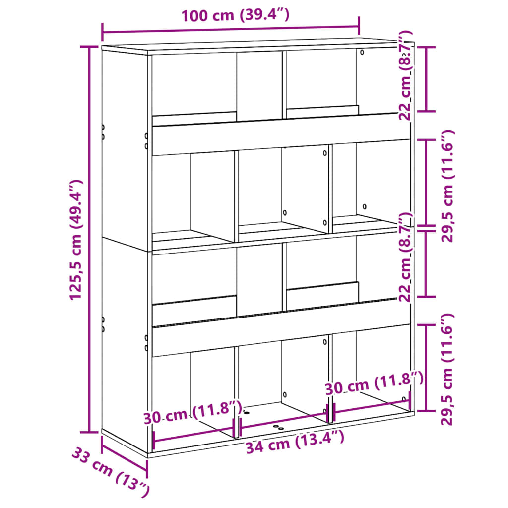 vidaXL Room Divider Sonoma Oak 100x33x125,5 cm Engineered Wood