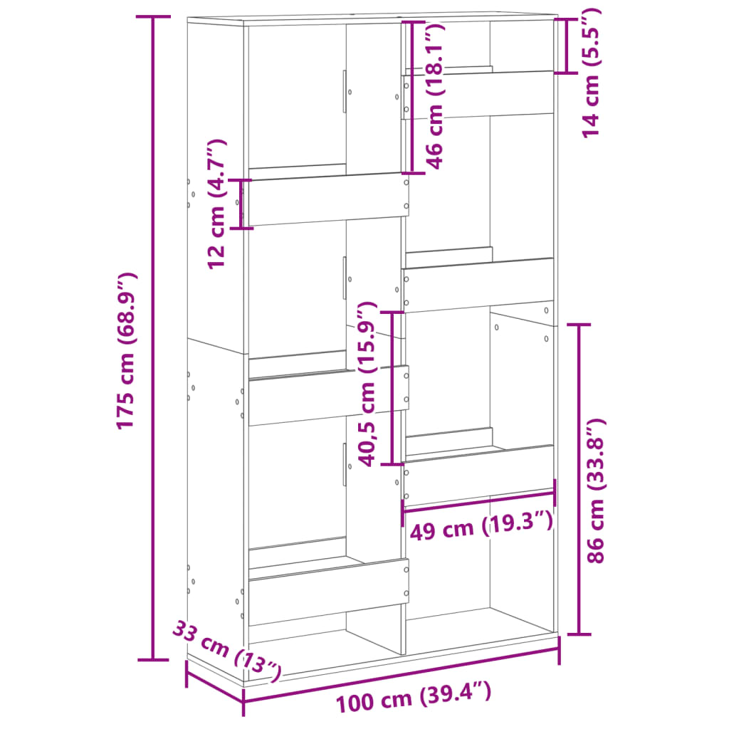 vidaXL Room Divider Brown Oak 100x33x175 cm Engineered Wood