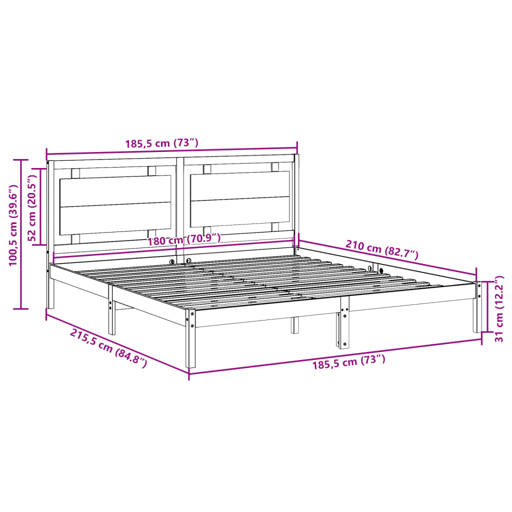 vidaXL Extra Long Bed Frame without Mattress 180x210 cm Solid Wood