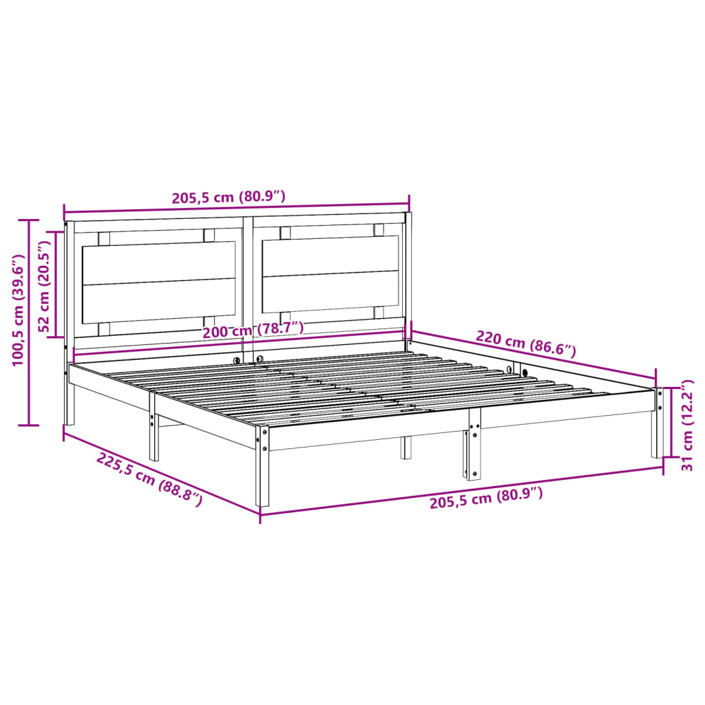 vidaXL Extra Long Bed Frame without Mattress White 200x220 cm Solid Wood