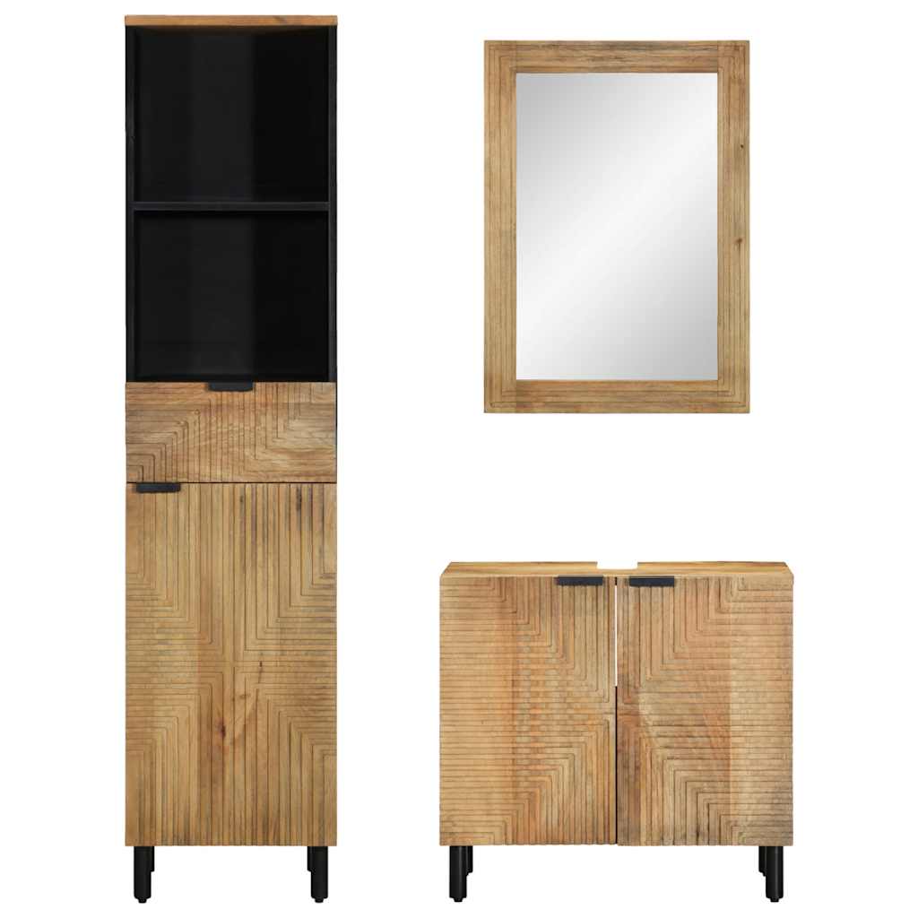 vidaXL 3 Piece Bathroom Furniture Set Brown Solid Wood Mango