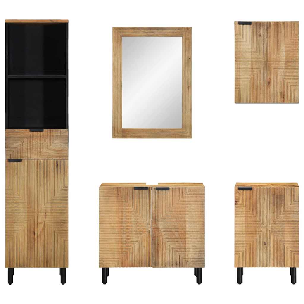 vidaXL 5 Piece Bathroom Furniture Set Brown Solid Wood Mango