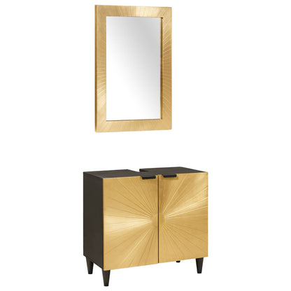 vidaXL Bathroom Cabinet Set 2 pcs Black and Brass Solid Mango Wood