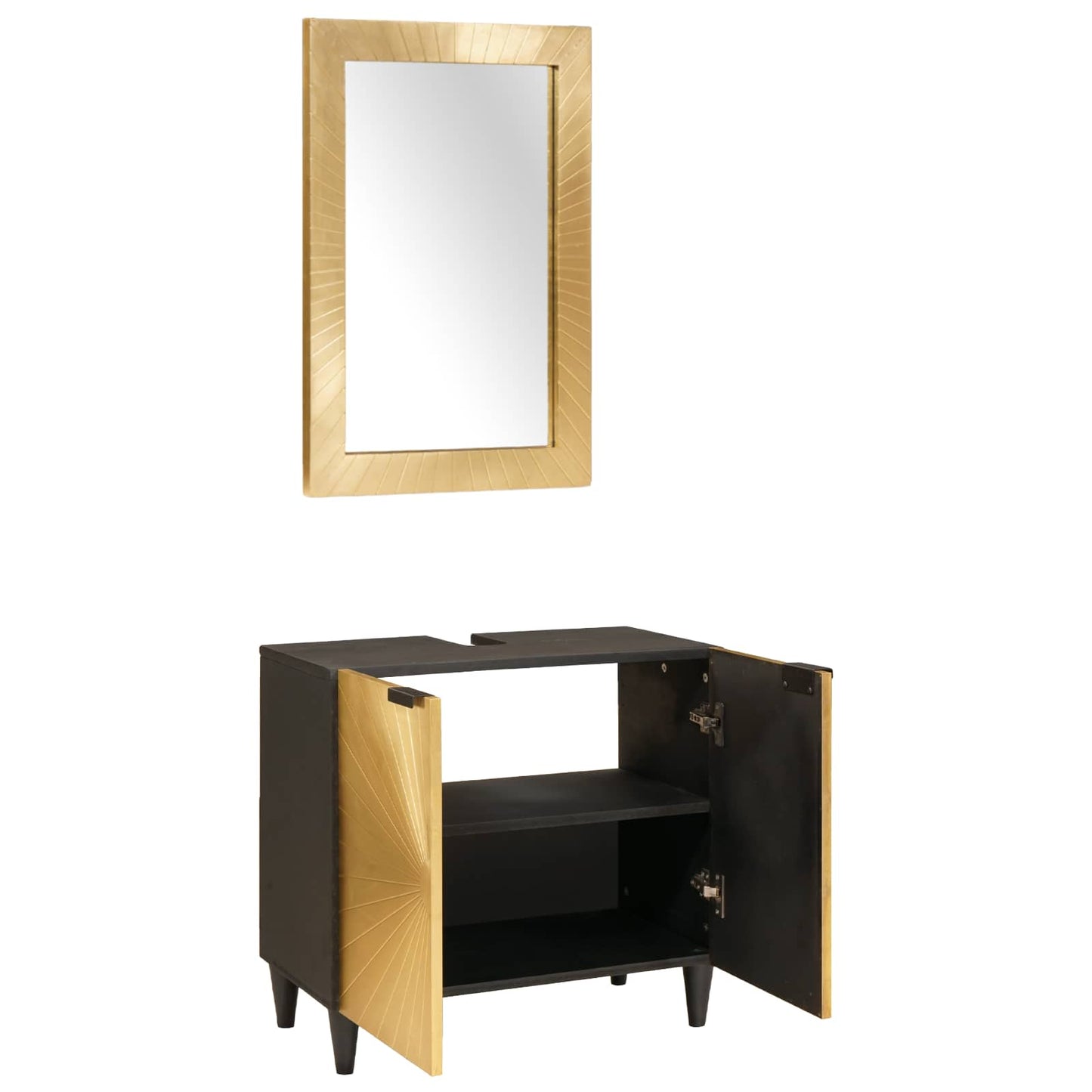 vidaXL Bathroom Cabinet Set 2 pcs Black and Brass Solid Mango Wood