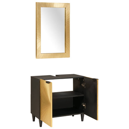 vidaXL Bathroom Cabinet Set 2 pcs Black and Brass Solid Mango Wood