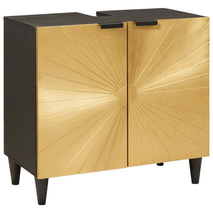 vidaXL Bathroom Cabinet Set 2 pcs Black and Brass Solid Mango Wood