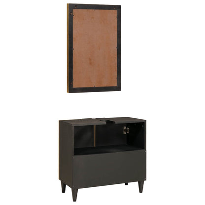vidaXL Bathroom Cabinet Set 2 pcs Black and Brass Solid Mango Wood