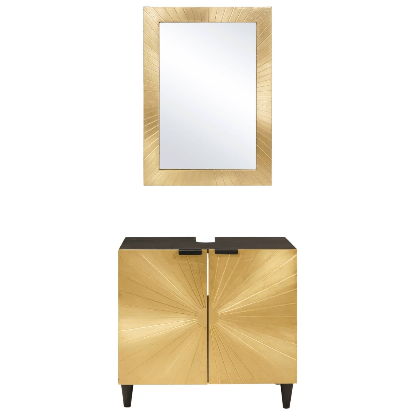 vidaXL Bathroom Cabinet Set 2 pcs Black and Brass Solid Mango Wood
