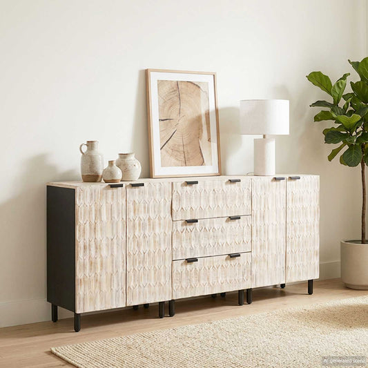 vidaXL Sideboard 3 pcs White Wash Finish 180 x 33 x 75 cm