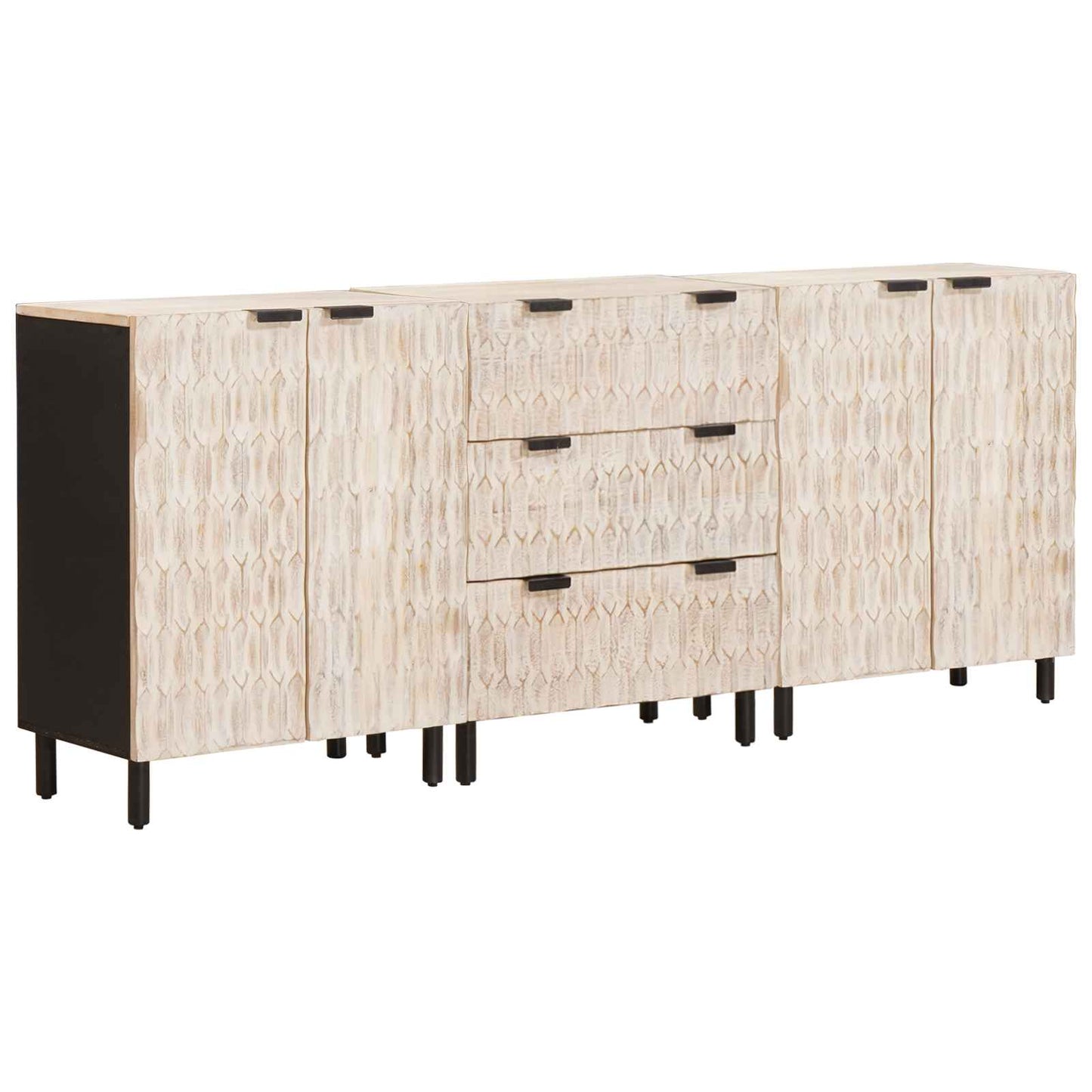vidaXL Sideboard 3 pcs White Wash Finish 180 x 33 x 75 cm