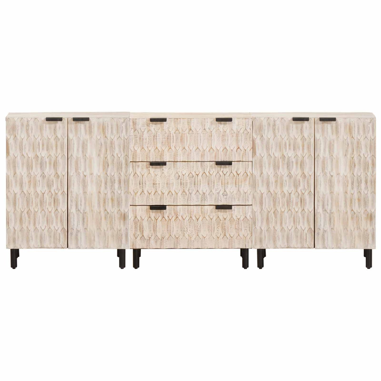 vidaXL Sideboard 3 pcs White Wash Finish 180 x 33 x 75 cm