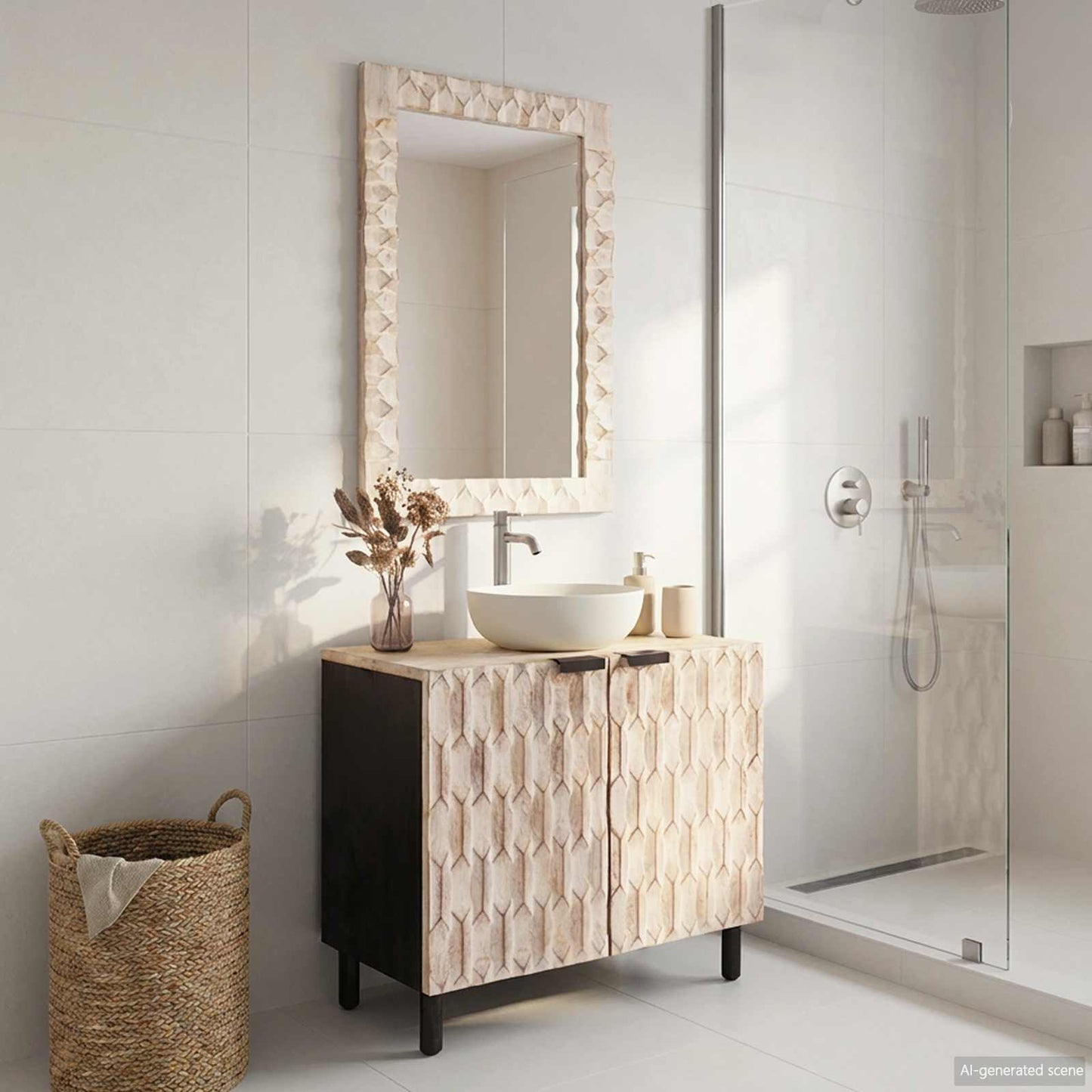 vidaXL Bathroom Sets with Storage White Wash Finish Solid Mango Wood