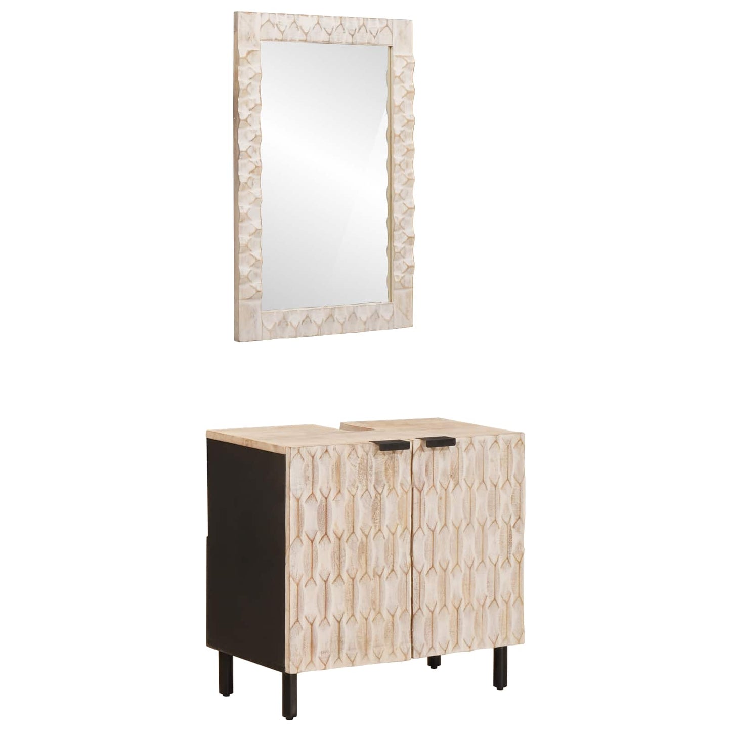 vidaXL Bathroom Sets with Storage White Wash Finish Solid Mango Wood