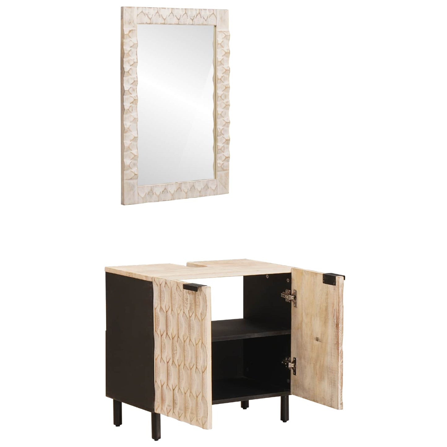 vidaXL Bathroom Sets with Storage White Wash Finish Solid Mango Wood