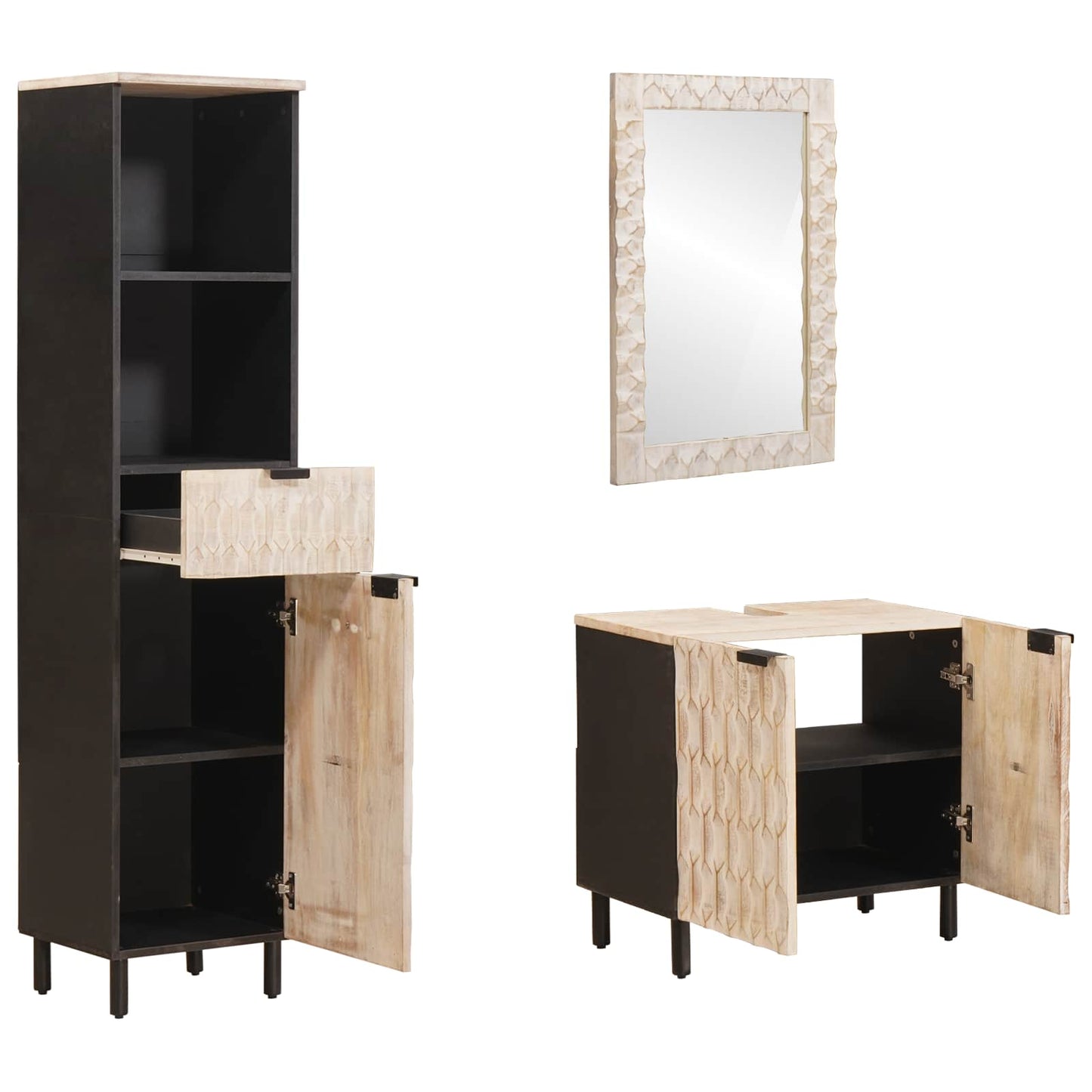 vidaXL Bathroom Sets 3 pcs White Wash Finish Solid Mango Wood