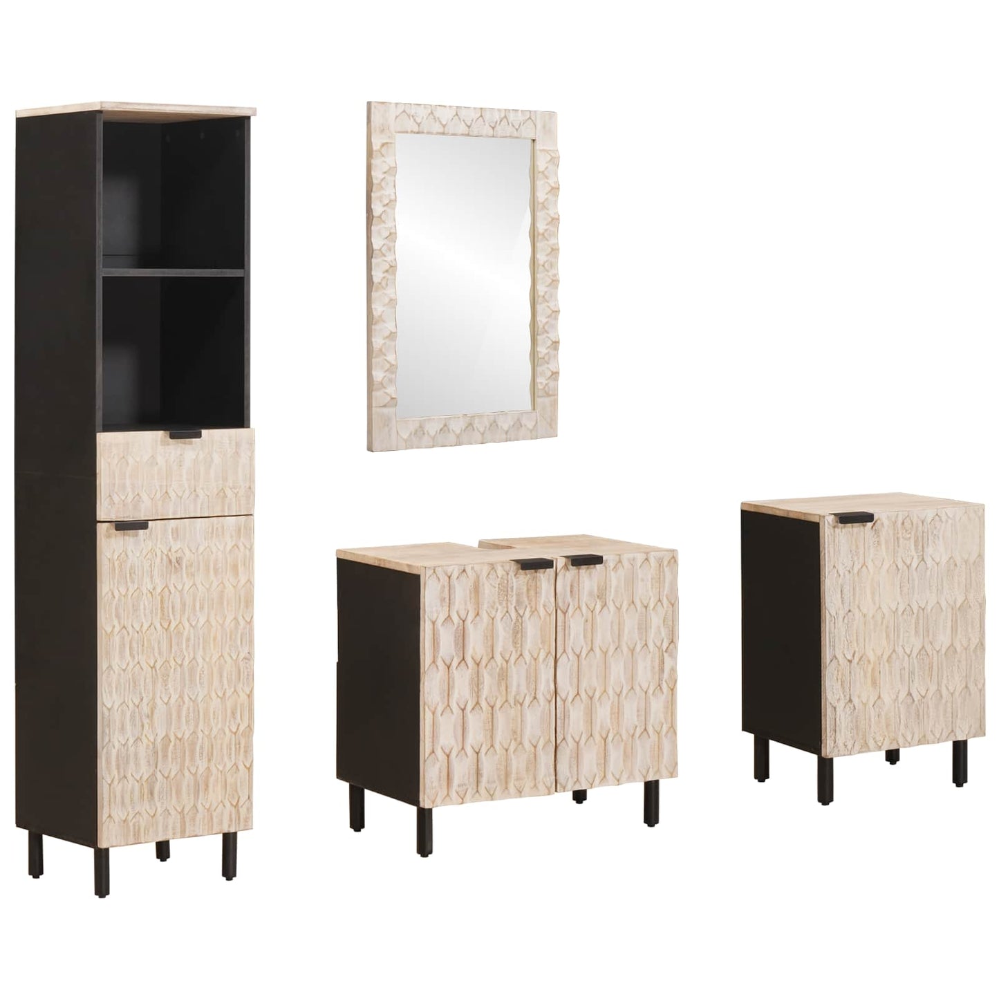 vidaXL Bathroom Sets 4 pcs White Wash Finish Solid Mango Wood