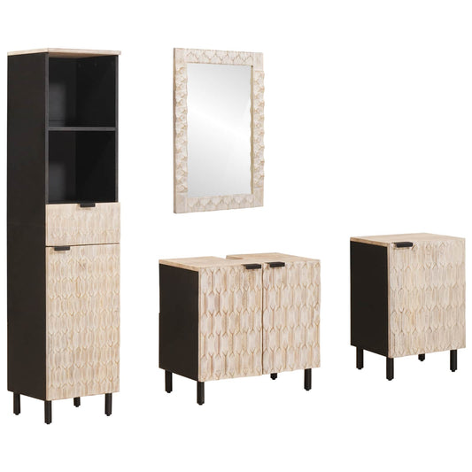 vidaXL Bathroom Sets 4 pcs White Wash Finish Solid Mango Wood