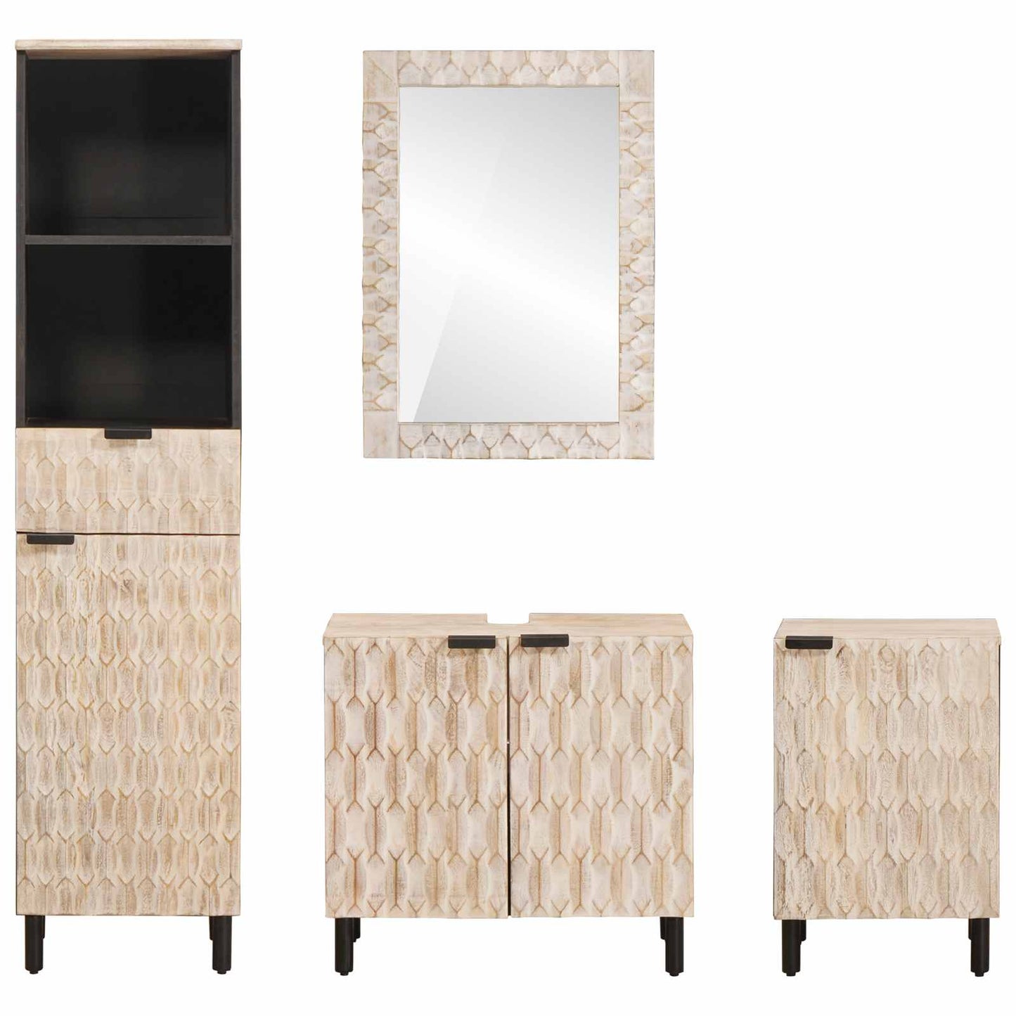 vidaXL Bathroom Sets 4 pcs White Wash Finish Solid Mango Wood