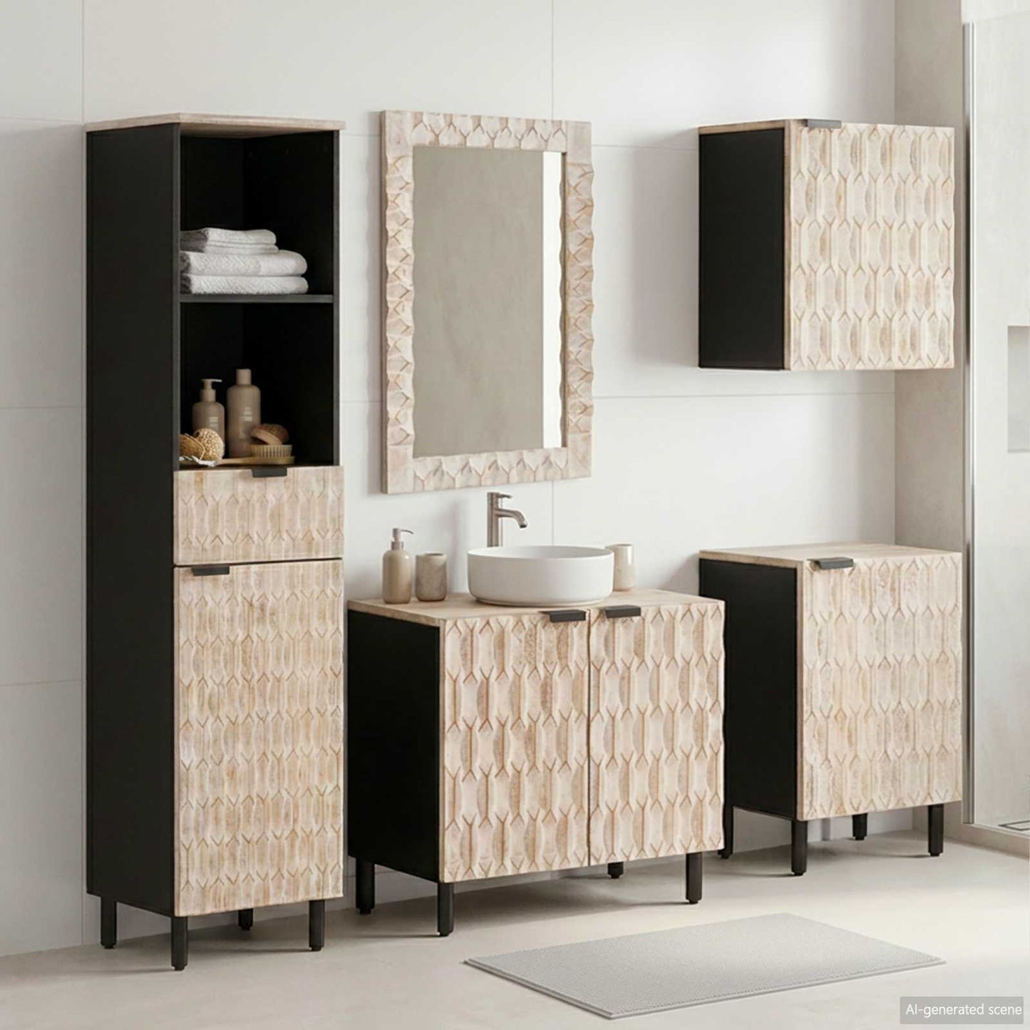 vidaXL Bathroom Sets 5 pcs White Wash Finish Solid Mango Wood