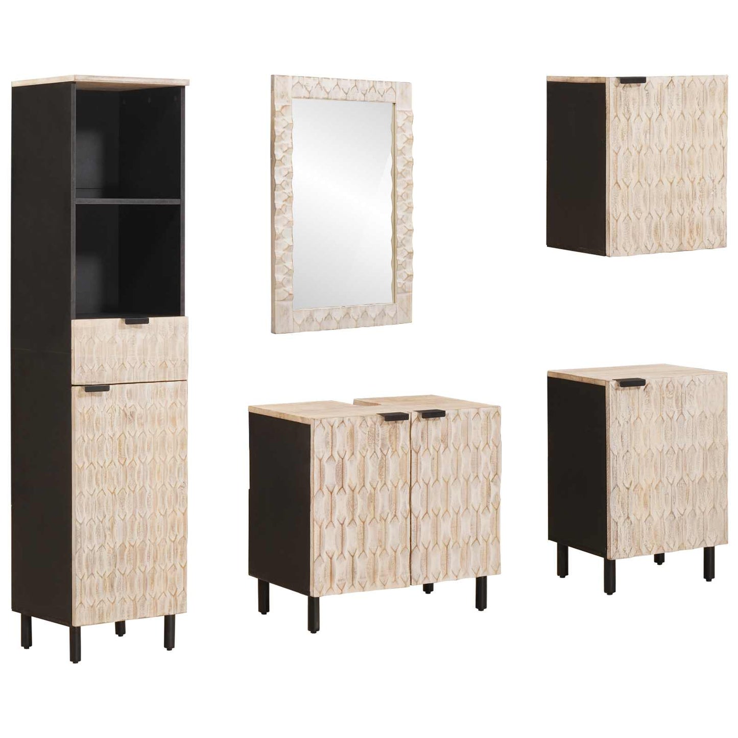 vidaXL Bathroom Sets 5 pcs White Wash Finish Solid Mango Wood