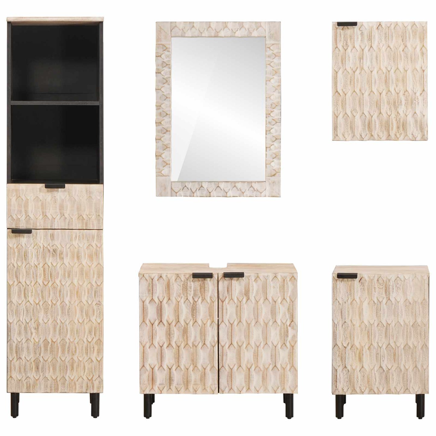 vidaXL Bathroom Sets 5 pcs White Wash Finish Solid Mango Wood