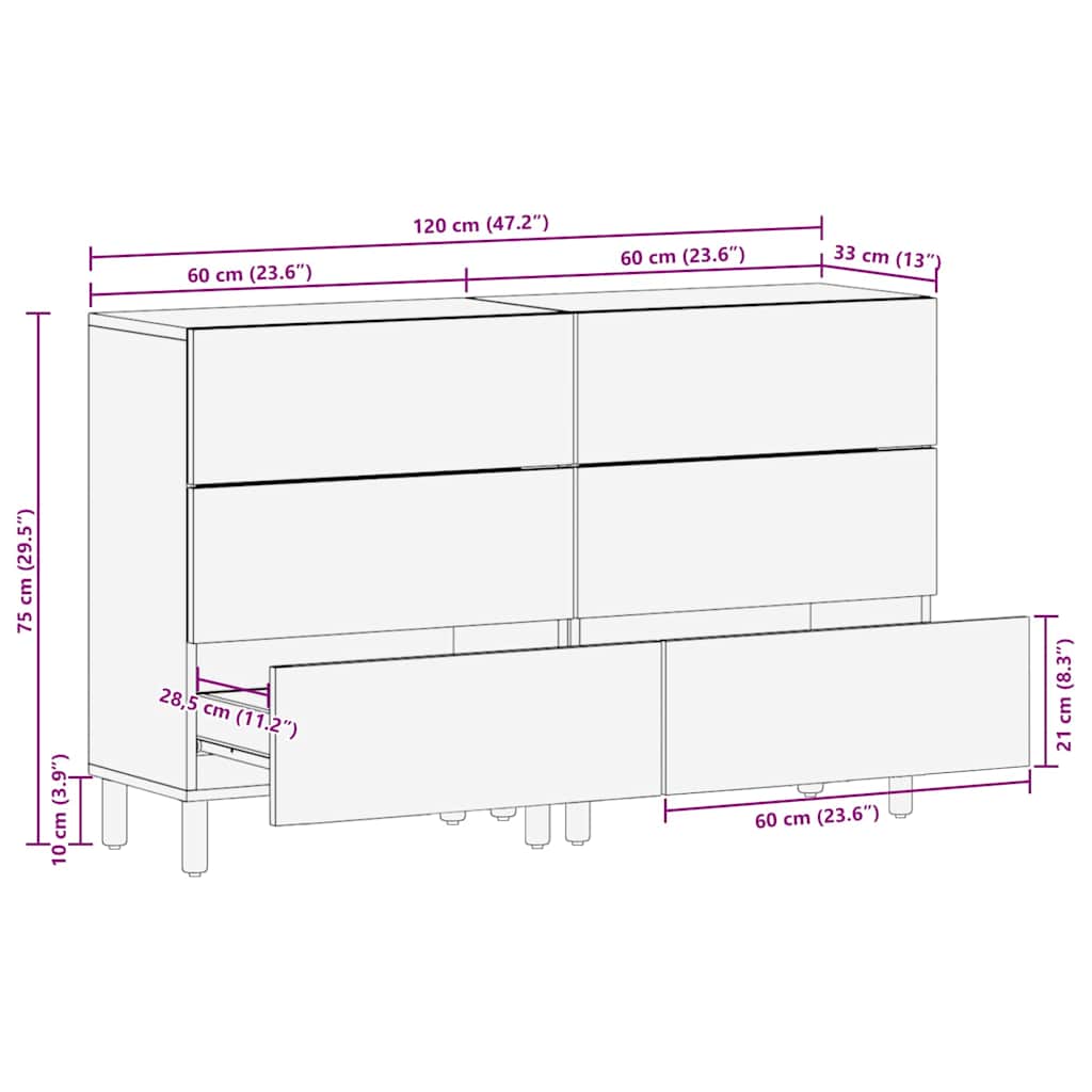 vidaXL Sideboard 2 pcs Acacia Brown Finish 60 x 33 x 75 cm