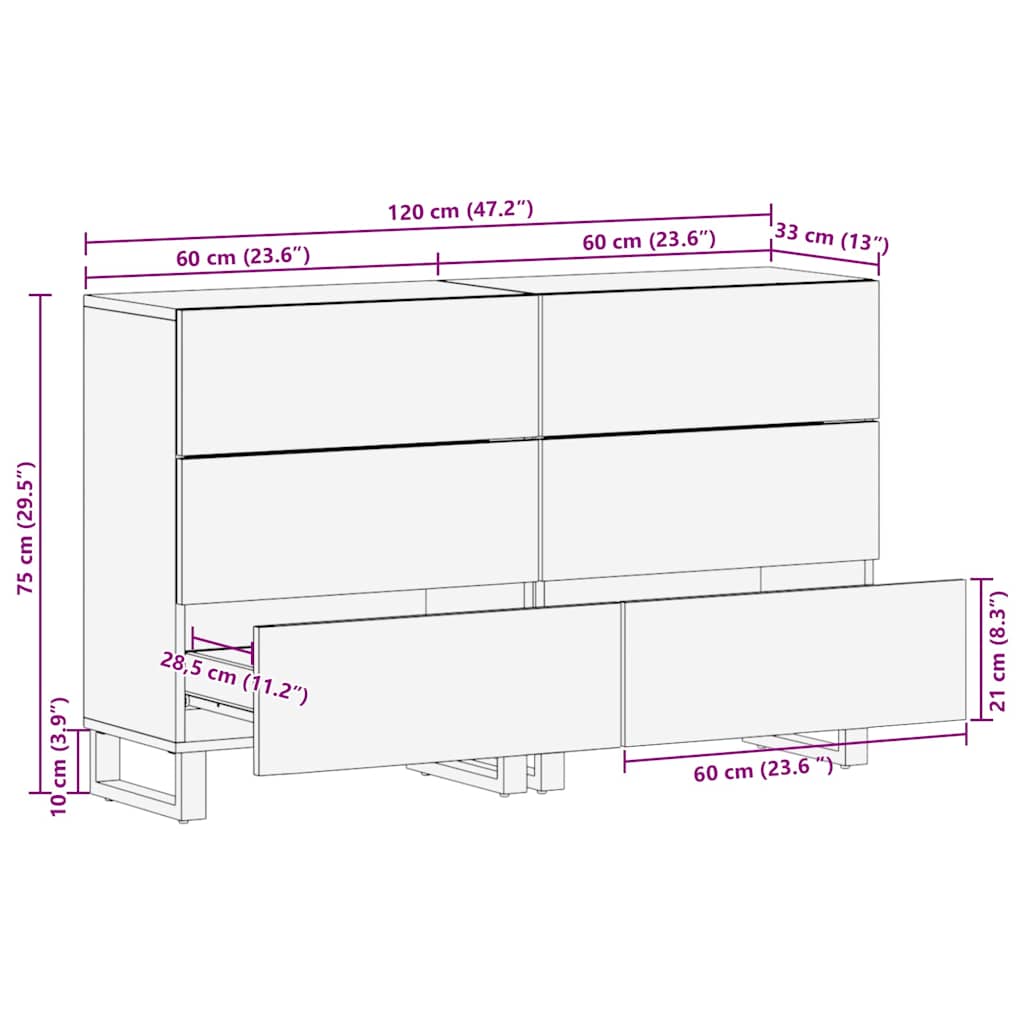 vidaXL Sideboard Set 2 pcs Natural 120 x 33.5 x 75 cm Solid Mango Wood