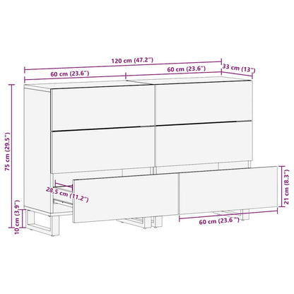 vidaXL Sideboard Set 2 pcs Natural 120 x 33.5 x 75 cm Solid Mango Wood