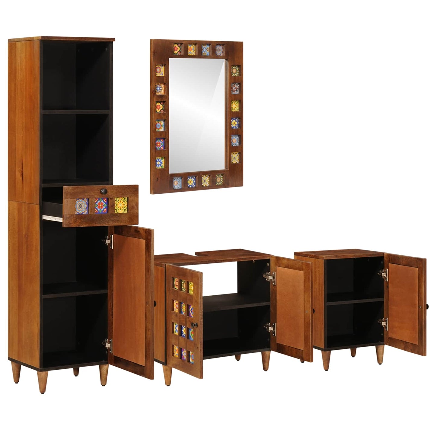 vidaXL Bathroom Furniture Set with Shelf 4 pcs Walnut Solid Mango Wood